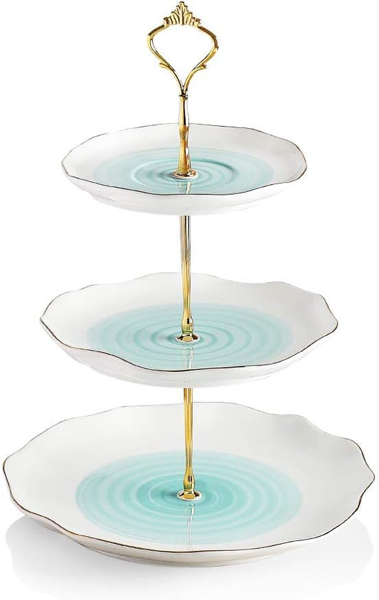 Sweejar 3 Tier Ceramic Cake Stand Wedding, Dessert Cupcake Stand for Tea Party Serving Platter (White)