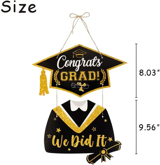 2026 Graduation Decorations Gold Congrats Grad Banner Porch Sign Welcome Wreath Graduation Decorations for Party Decorations Hanging Door Decor