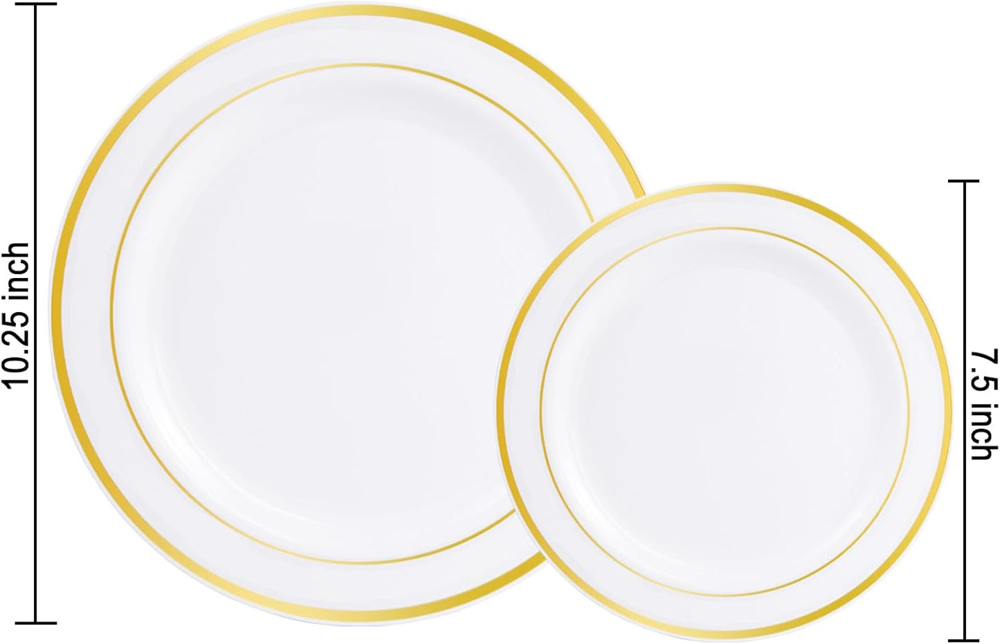 I00000 102 Pieces Gold Plastic Plates, Disposable Party Plates White Gold Rim, 51 Disposable Gold Dinner Plates 10.25 Inch and 51 Disposable Dessert Appetizer Elegant Fancy Wedding Plates 7.5 Inch