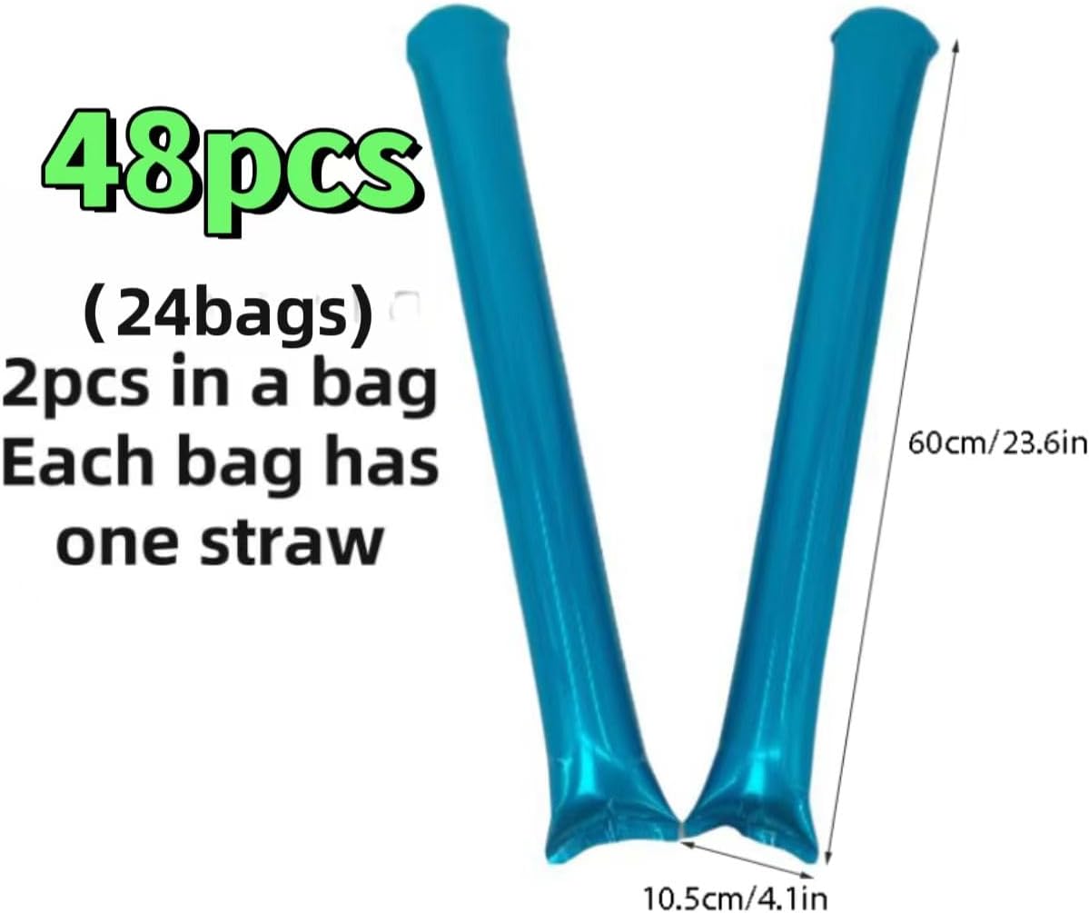 48pcs Round Head Boom Sticks Thunder Sticks Cheering Sticks Team Spirit Plastic Cheerleading Spirit Stick Clapper Inflatable Noise Maker Sports Supply (Blue)