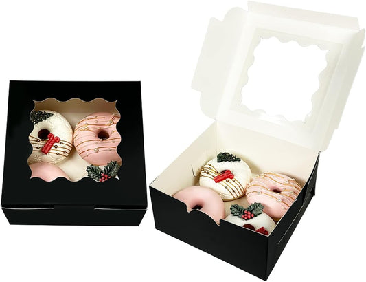 Bakepacker Brown 30-Packs Bakery Boxes with Window 6x6x3 inches Thick & Sturdy Macaroon Pastry Boxes Cookie Boxes for Bakerys