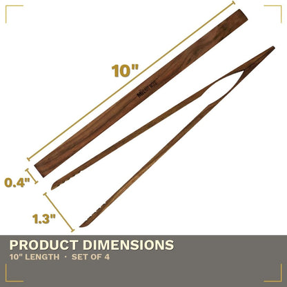 Dark Wood Toaster Tongs Set of 4 – 10 Inch Kitchen Tongs for Toast, BBQ, Cooking & Serving | Premium Dark Hardwood | Stronger & More Durable Than Bamboo Tongs