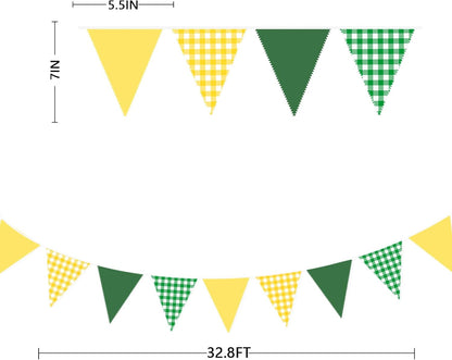 32Ft Dusty Blue Party Decorations Retro Blue Gingham Triangle Banner Flag Pennant Fabric Garland Streamers for Nautical Wedding Birthday Ahoy Achor Bridal Baby Shower Under The Sea Decor Supplies