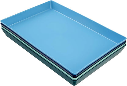 US Acrylic White Plastic Serving Trays (Set of 4) 15” x 10” | Large Unbreakable Reusable Rectangular Party Platters | Serve Appetizers, Fruit, Veggies, & Desserts | BPA-Free & Made in USA