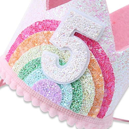 Birthday Rainbow Girl Crown, Birthday Hat for Event Party Supplies,Photo Props