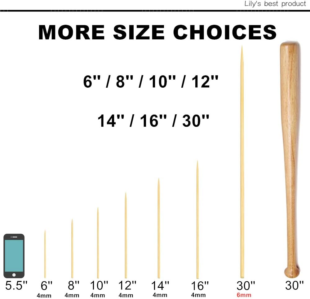 HOPELF 4" Natural Bamboo Skewers Sticks for Appetiser，Fruit，Cocktail，Kabob，Chocolate Fountain，Grilling，Barbecue，Kitchen，Crafting and Party.More Size Choices 4"/6"/8"/10"/12"/14"/16"/17.5"/30"/36"