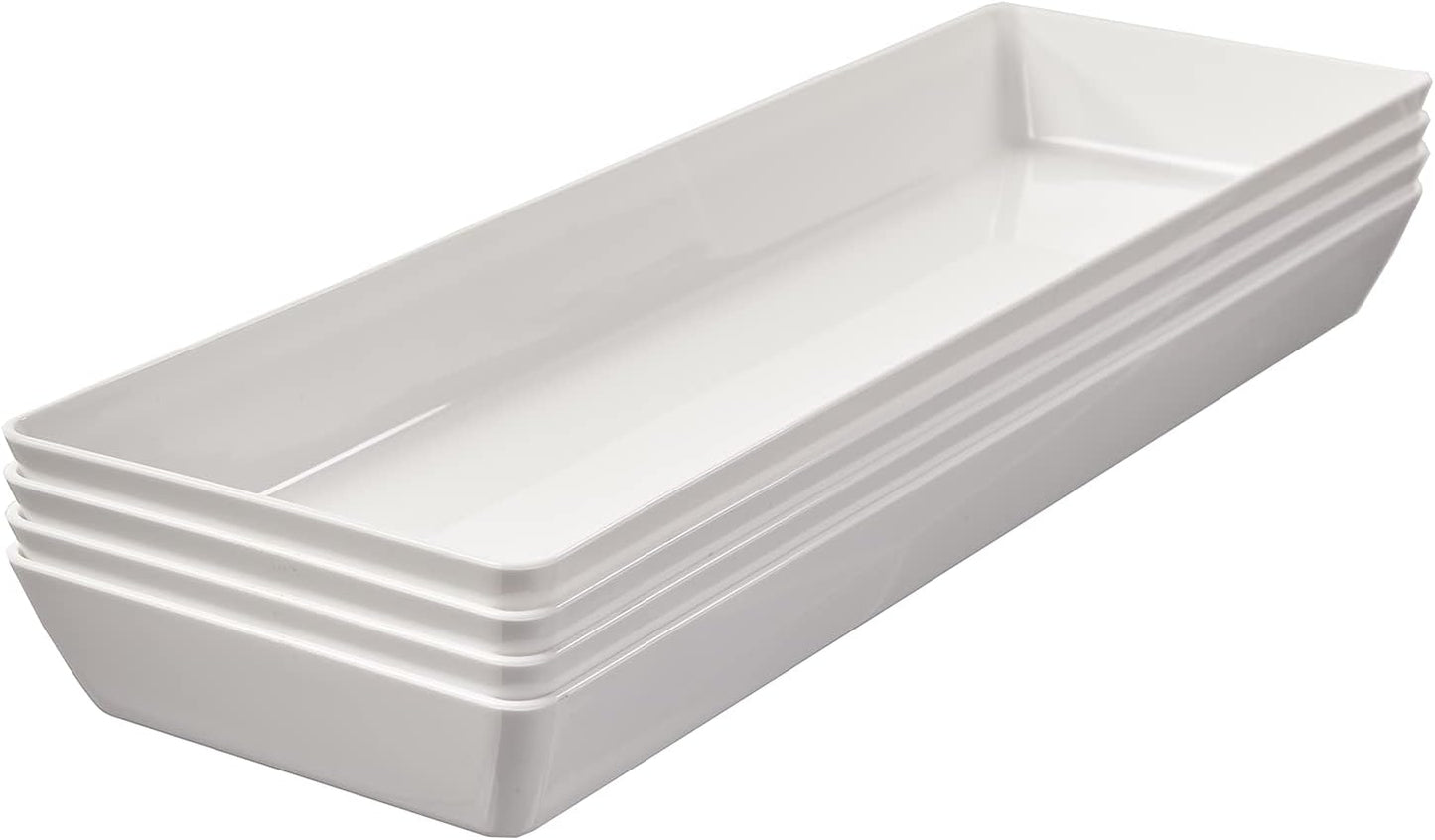 US Acrylic White Plastic Serving Trays (Set of 4) 15” x 10” | Large Unbreakable Reusable Rectangular Party Platters | Serve Appetizers, Fruit, Veggies, & Desserts | BPA-Free & Made in USA