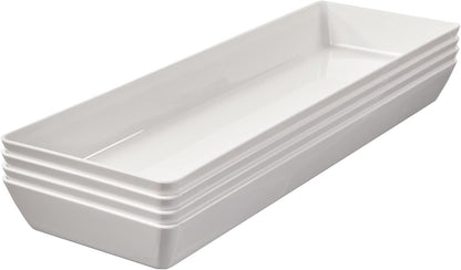 US Acrylic White Plastic Serving Trays (Set of 4) 15” x 10” | Large Unbreakable Reusable Rectangular Party Platters | Serve Appetizers, Fruit, Veggies, & Desserts | BPA-Free & Made in USA