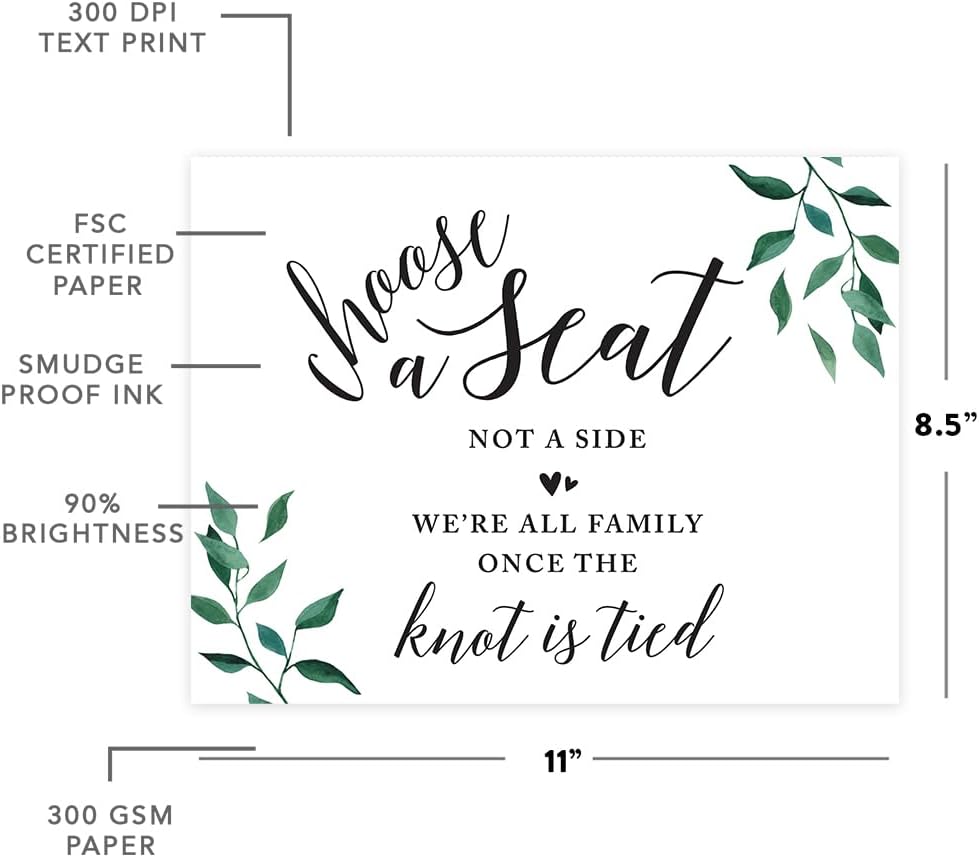 Andaz Press Wedding Party Signs, Natural Greenery Green Leaves, 8.5x11-inch, Bridal Shower Scavenger Hunt, 1-Pack - Colors D
