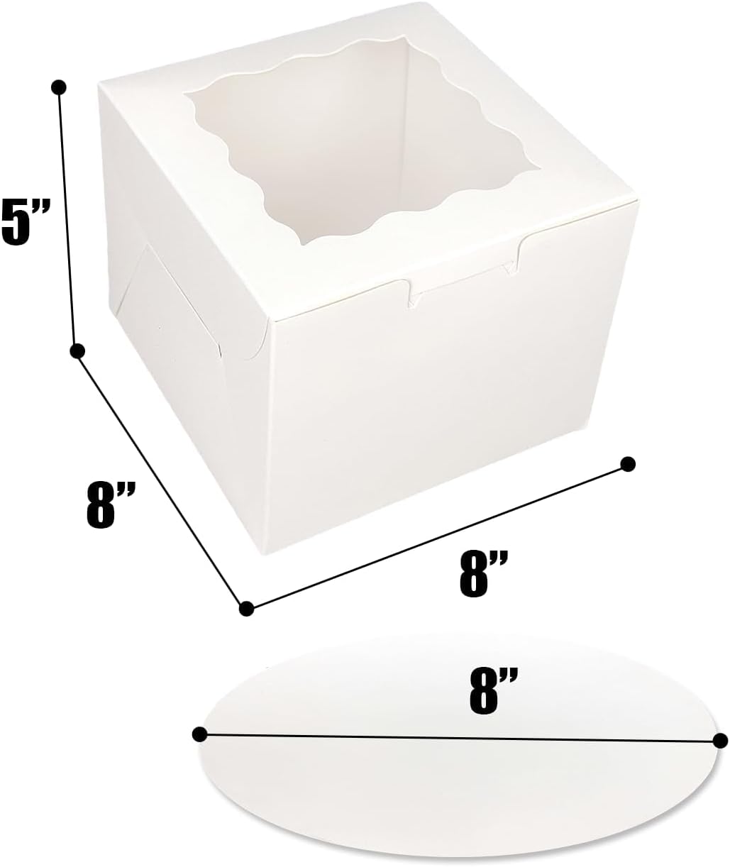 Bakepacker 36pcs 8x8x5 Inches Cake Boxes with Window 18-Packs Black 8 Inch Bakery Boxes (18 Cake Boxes +18 Cake Boards Included)