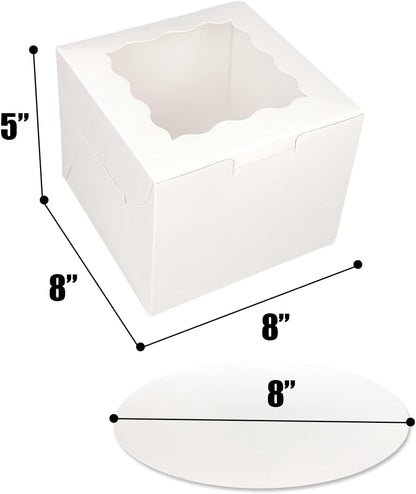 Bakepacker 36pcs 8x8x5 Inches Cake Boxes with Window 18-Packs Black 8 Inch Bakery Boxes (18 Cake Boxes +18 Cake Boards Included)