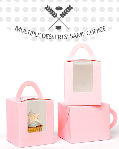 qiqee 60pcs Cupcake Boxes Individual Disposable White Single Box with Window 3.6 * 3.6 * 4.3inch Cupcake Containers/Holders