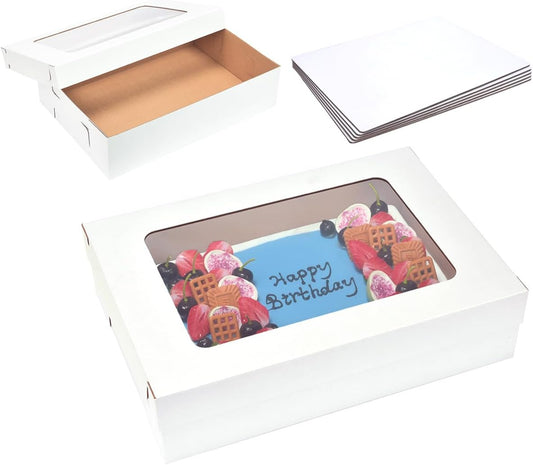 JJO 26x18x5 Inch Full Sheet Cake Boxes with Thick Cake Boards,5 Pack-Large Bakery Boxes Corrugated Rectangle Cake Boxes for 26x18 Inch Sheet Cake,Donuts,Brownie,Pastry Baking,Muffins,Cupcake