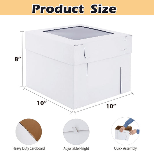 Tall Cake Boxes for Tier Cakes,12x12x8 Inch [12Pack ] Thick Sturdy Bakery Box with Window,White Cake Carrier, Disposable Cake Containers,Birthday Cake Boxes