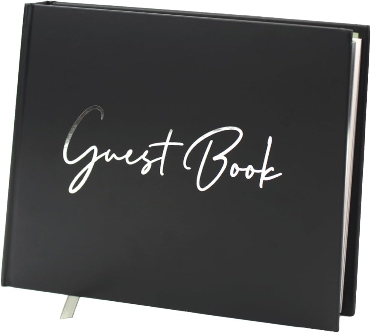 Amonk Premium Black Guest Book for Graduation Party, Weddings, Baby Showers & Special Events - Hardcover Sign in Funeral Memory Book with 100 Lined/Blank Pages & Gold Gilded Edges (9"x7")