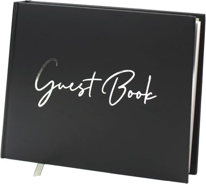 Amonk Premium Black Guest Book for Graduation Party, Weddings, Baby Showers & Special Events - Hardcover Sign in Funeral Memory Book with 100 Lined/Blank Pages & Gold Gilded Edges (9"x7")