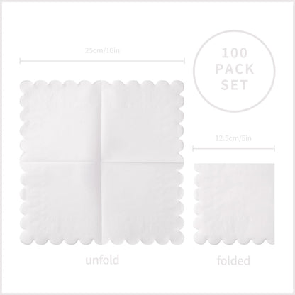 100 Pack Cocktail Napkin 2-Ply Scalloped Edged Dessert Napkins Folded 5 x 5 Inches Disposable Napkins for Dinner Wedding Birthday Party Bridal Anniversary Reception Event (Pink)