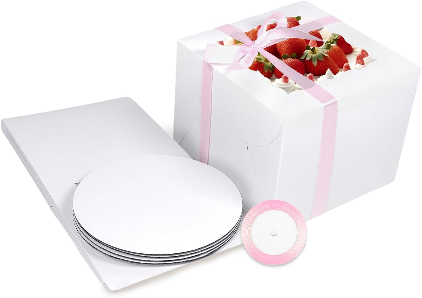 Bakepacker 36pcs 8x8x5 Inches Cake Boxes with Window 18-Packs Black 8 Inch Bakery Boxes (18 Cake Boxes +18 Cake Boards Included)