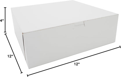 Southern Champion Tray 0989 Premium Clay-Coated Kraft Paperboard White Non-Window Lock Corner Bakery Box, 12" Length x 12" Width x 6" Height, White (Case of 50)