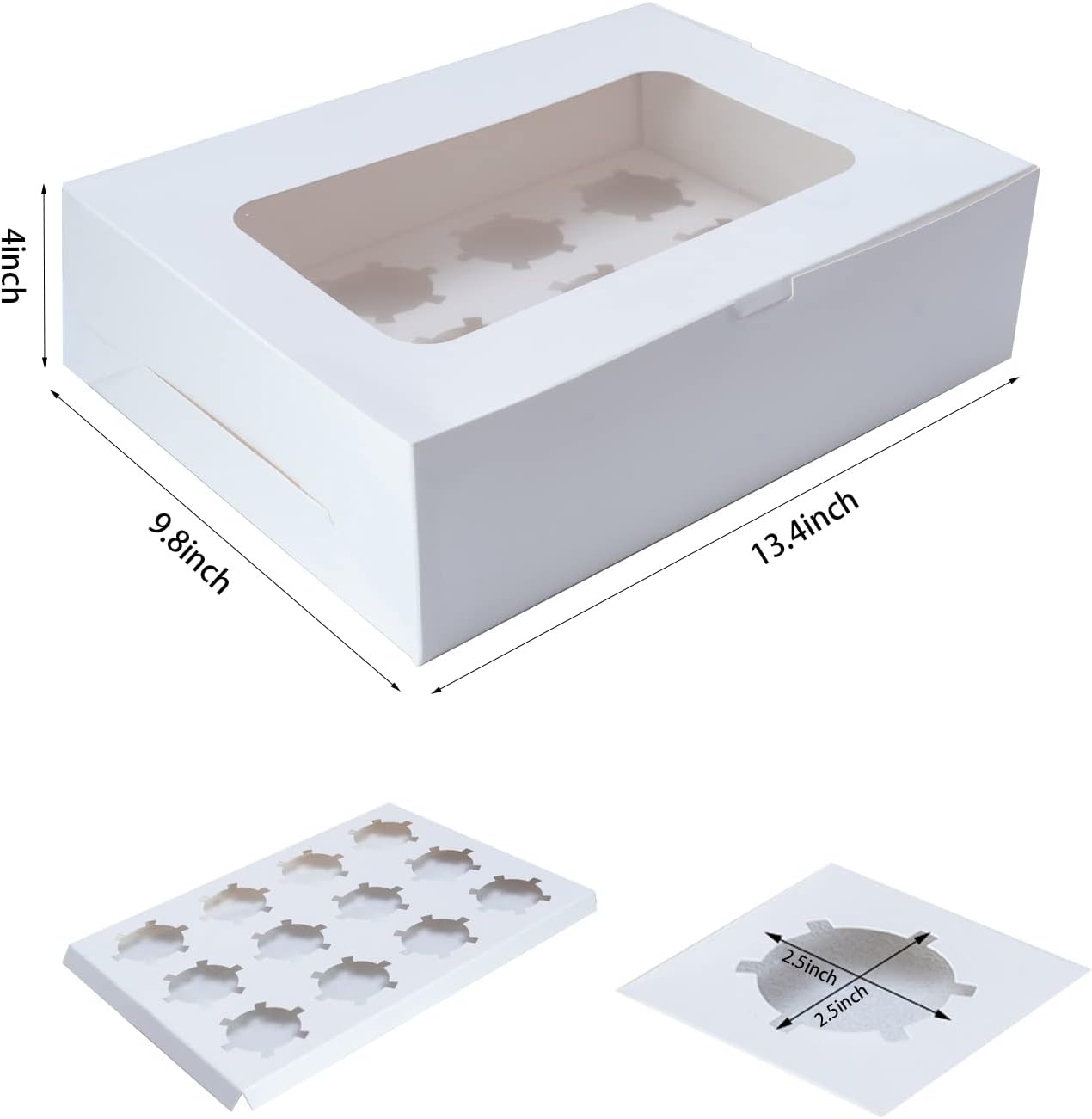 Yeplan 50 Packs Cupcake Boxes,9.4x6.1x3.14 Inches 6 Count Cupcake Box,White Cupcake Containers with Clear Window and Six Treat Holder,Pastry and Cookie Boxes,Bakery Boxes