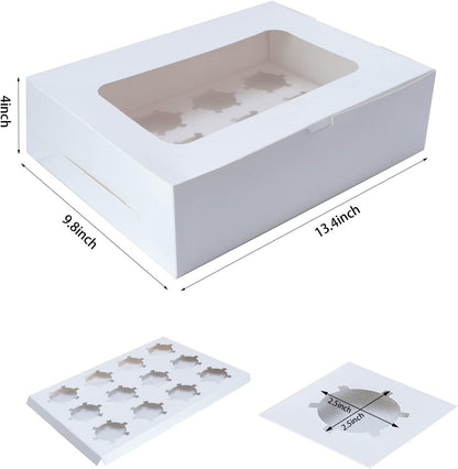 Yeplan 50 Packs Cupcake Boxes,9.4x6.1x3.14 Inches 6 Count Cupcake Box,White Cupcake Containers with Clear Window and Six Treat Holder,Pastry and Cookie Boxes,Bakery Boxes