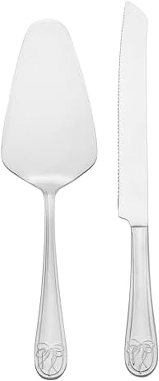 Mikasa Love Story 2-Piece Cake Set, 18/10 Stainless Steel Cake Knife and Pie Server with Ribbon Handle Detail, Elegant Flatware Serving Set for Weddings and Special Occasions