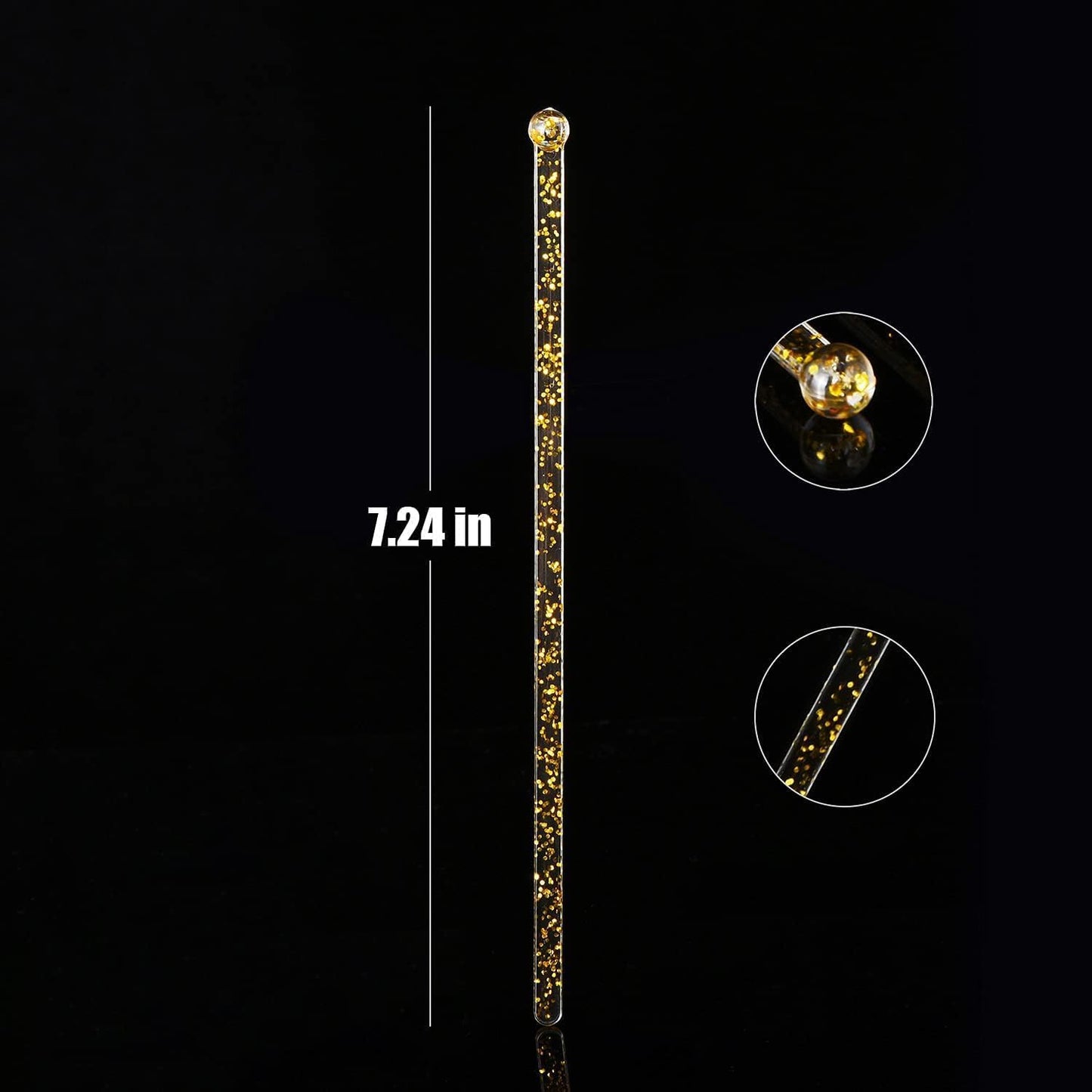 ALINK 50 Counts Gold Glitter Plastic Swizzle Sticks, Crystal Cake Pops, Cocktail Coffee Drink Stirrers, 7.24 Inch