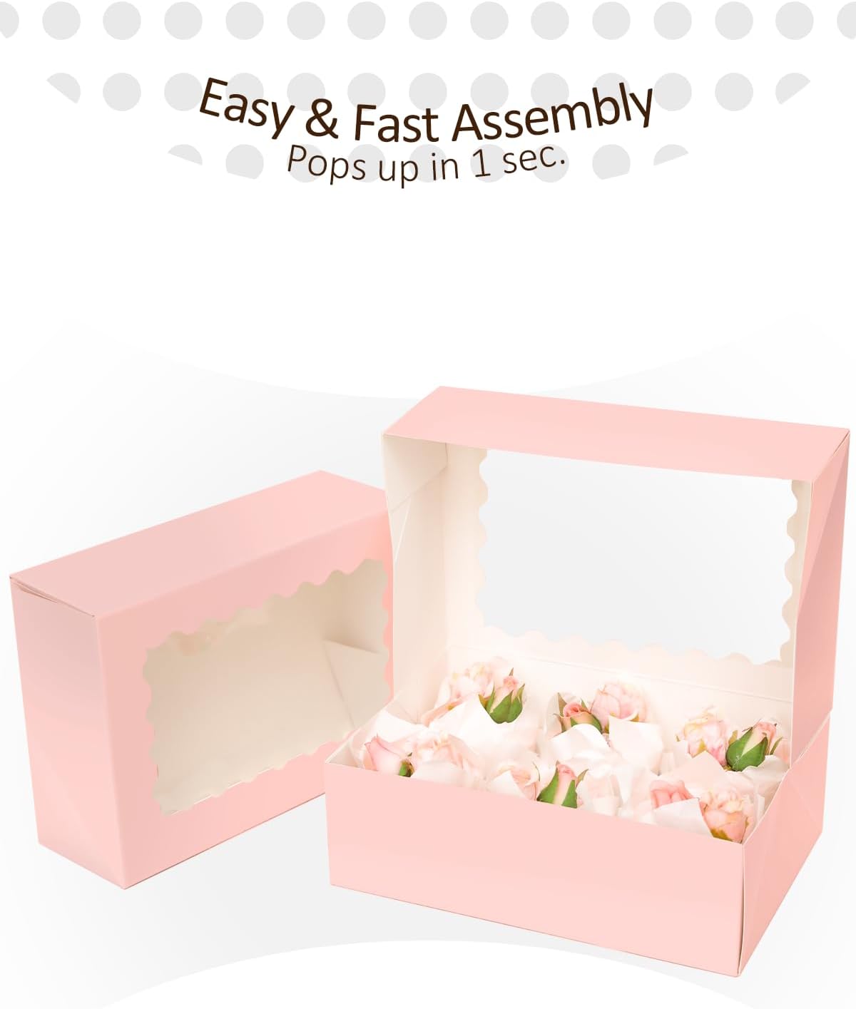 qiqee White 6 Cupcake Boxes with Window Auto-pop up 30 Packs Cupcake Box 9.4"x6.1"x3.3" Bakery Boxes For Cupcakes Carrier, Cupcake Containers