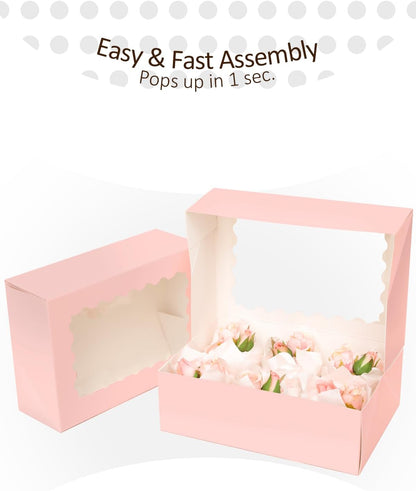 qiqee White 6 Cupcake Boxes with Window Auto-pop up 30 Packs Cupcake Box 9.4"x6.1"x3.3" Bakery Boxes For Cupcakes Carrier, Cupcake Containers