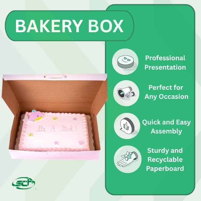 Southern Champion Tray 1029 Premium Clay Coated Kraft Paperboard White Non-Window Sheet Cake and Utility Box, 19" Length x 14" Width x 4" Height, 1/2 Sheet (Case of 50)