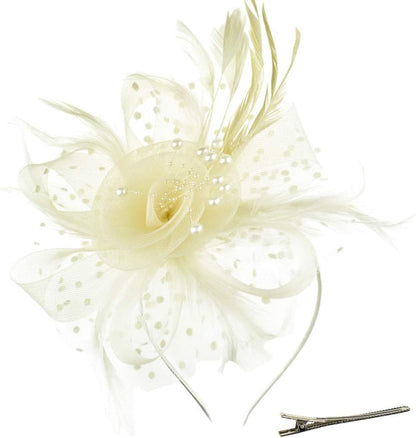 DRESHOW Fascinators Hat Flower Mesh Ribbons Feathers on a Headband and a Clip Tea Party Headwear for Girls and Women - Colors B