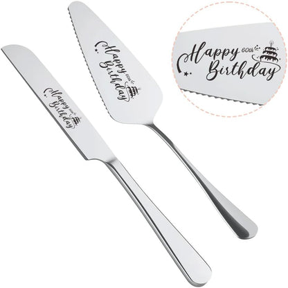 Cake Knife and Server Set for Birthday Party 60 Year Old Birthday Gift for Dad Mom Engraved Knives Servers Grandma Grandpa 60th Bday Gifts for Men Women 60 Yrs Old Bday Presents for Aunt Uncle