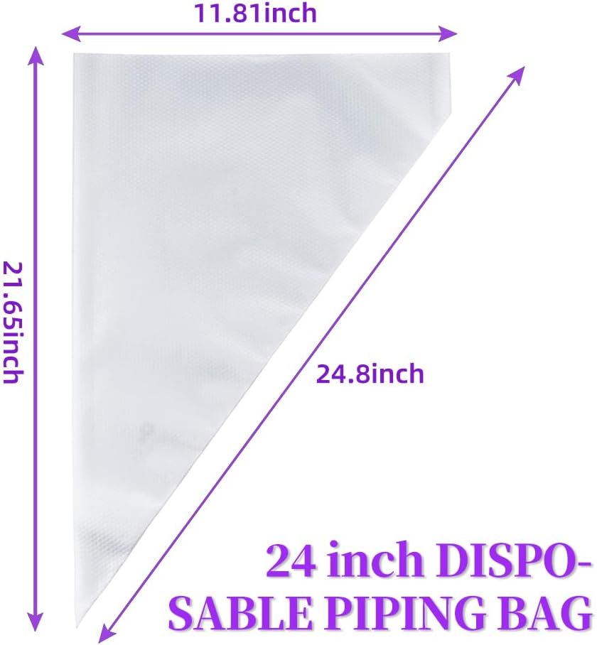 24 Inch Disposable Large Piping Bags,100 PACK Extra Large Thick Pastry Bags with 6 Bag Ties, Thickened Icing Bags,Cake Decorating Bags,Frosting Bags for Cake Decorating Cream Frosting
