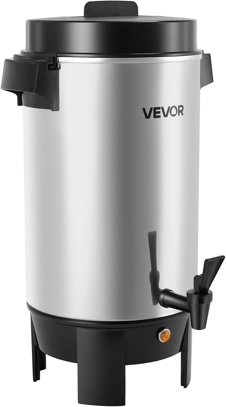 VEVOR Commercial Coffee Urn, 40 Cup 203oz Hot Beverage Dispenser with Dripless Faucet, 1090W Quick-Brewing Coffee Maker, Automatic Temperature Control, for Catering, Party, Church & Restaurant