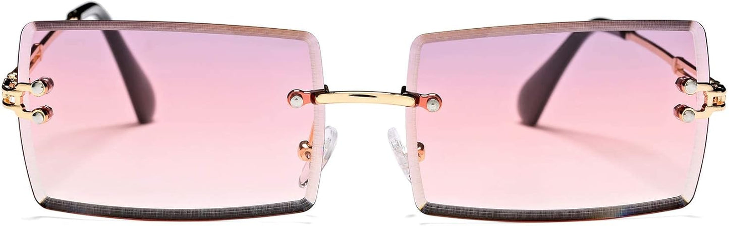 Rectangle Sunglasses for Men/Women Small Rimless Square Shade Eyewear