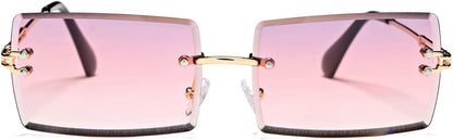 Rectangle Sunglasses for Men/Women Small Rimless Square Shade Eyewear