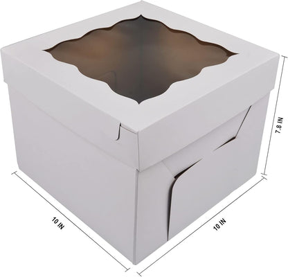 KBG Cake Boxes 10pcs 10x10x8 Inches With Window Tall Cake Box for Tier Cakes for Wedding Birthday Transport,Sturdy White Bakery Box Disposable Cake Containers Cake Boxes 10 inch