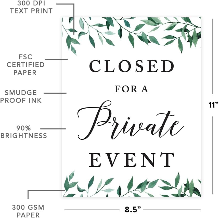 Andaz Press Wedding Party Signs, Natural Greenery Green Leaves, 8.5x11-inch, Bridal Shower Scavenger Hunt, 1-Pack - Colors B