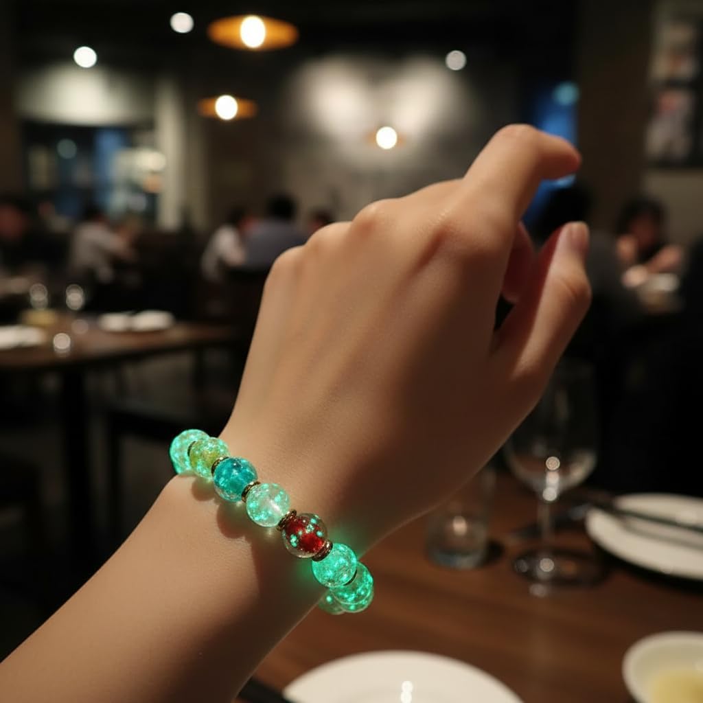 Handmade Glow-in-the-Dark Beaded Bracelet, Luminous Wrist Accessory, Fashion Bracelet for Women, Ideal Gift for Night Events, Parties & Birthdays