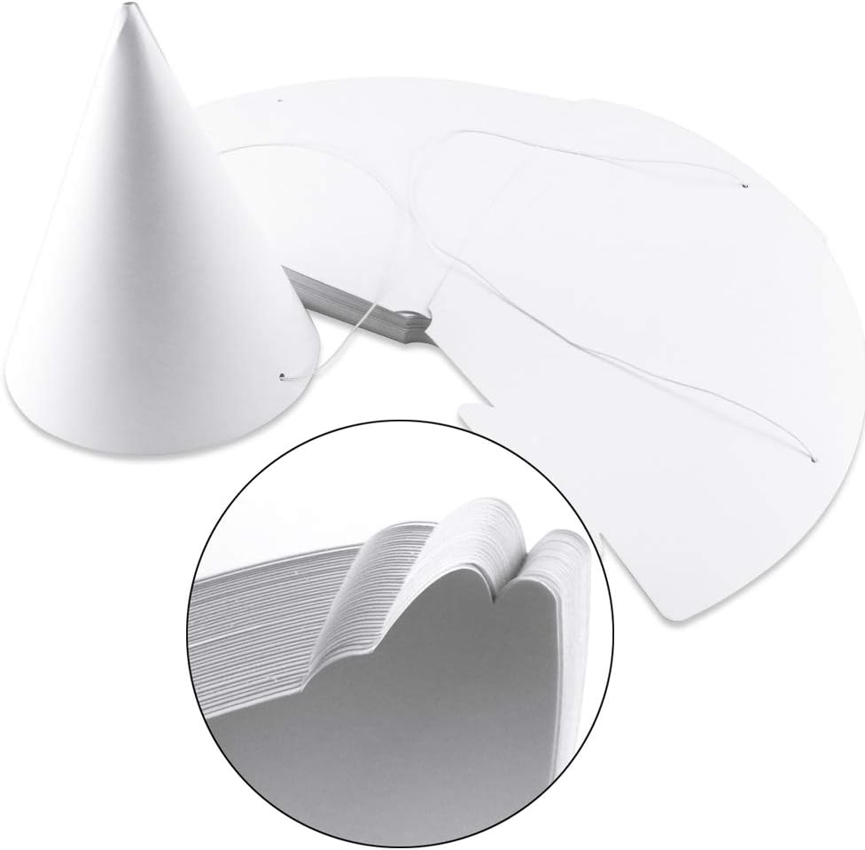 WEOXPR White Paper Party Hats for Birthday,Decorative Bulk Cone Hat for Adults Art DIY, Halloween Supplies（10/20/40/60）