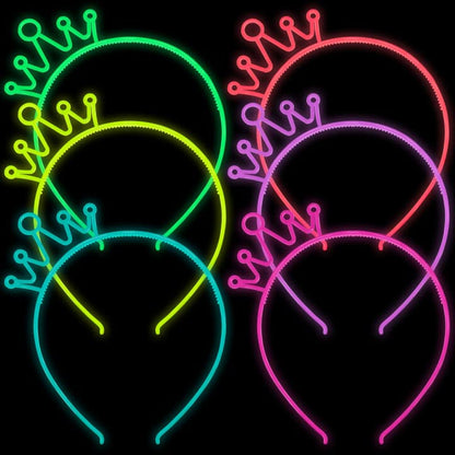 ZIRICHER 6 Colors Glow in the Dark Headbands, Plastic Light Up Hair Band Crowns Luminous Headband For Girls Party Headbands
