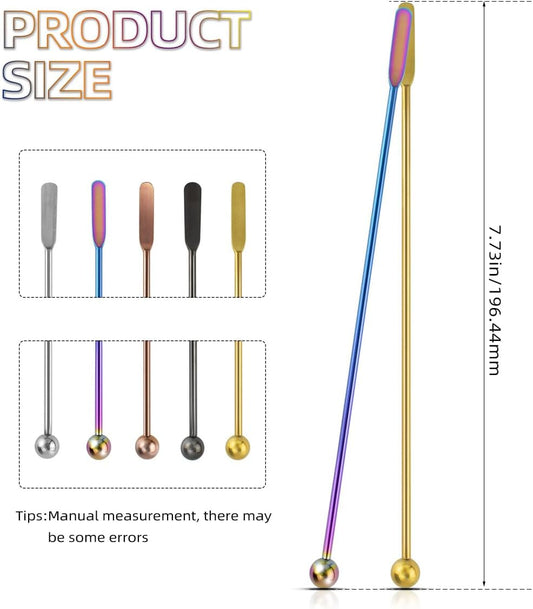 Coffee Stick Stainless Steel Swizzle Stick Reusable Metal Stir Sticks Cocktail Coffee Drink Stirrer Spoon Beverage Cocktail Stirrers Stir with Small Rectangular Paddles Stirring Bar Set(7.73inch long)