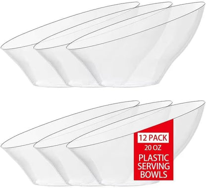 bUCLA 54 OZ Clear Plastic Serving Bowls (12 Pack) - Angled Serving Bowls Disposable for Chip&Candy - Party Table Salad and Fruit