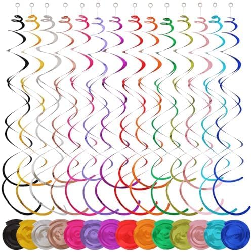 84 Pack Colorful Ceiling Swirl Foil Decorations Hanging Plastic Streamer Themed Swirl Party Decoration for Wedding Thanksgiving Day Graduation Celebration (A)