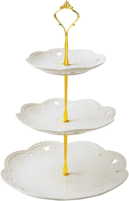 10 Inch White Ceramic Cake Stand (Holds 10 Inch Cake), Decorative Cupcake Stand, Dessert Display Plates for Snacks and Cookies, Baby Shower, Birthday, Wedding Party Decor