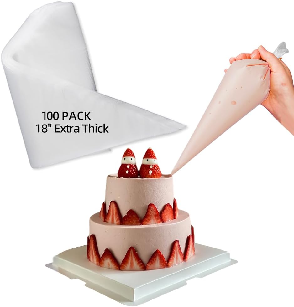 24 Inch Disposable Large Piping Bags,100 PACK Extra Large Thick Pastry Bags with 6 Bag Ties, Thickened Icing Bags,Cake Decorating Bags,Frosting Bags for Cake Decorating Cream Frosting
