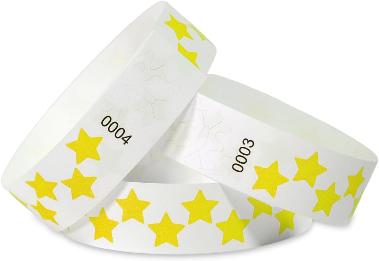 500 Pcs Stars Paper Wrist Bands for Events Waterproof Wristbands Lightweight Festival Identification Bracelets Neon Adhesive Event Arm Bands for Party（Red）