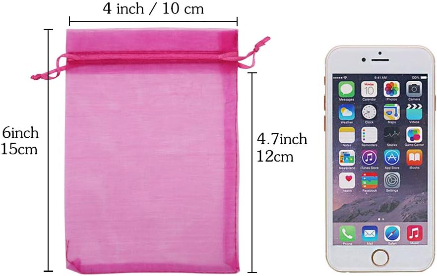 HRX Package 100pcs White Organza Bags, 4x6 inch Mesh Bags Drawstring Gift Bags Jewelry Pouches for Candy Wedding Favors Christmas