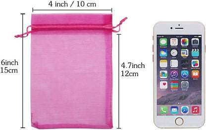 HRX Package 100pcs White Organza Bags, 4x6 inch Mesh Bags Drawstring Gift Bags Jewelry Pouches for Candy Wedding Favors Christmas