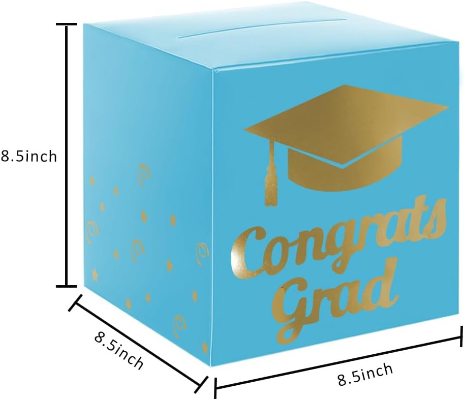 Graduation Card Box Holder, Congrats Grad Foldable Cardboard Decorations Box for Graduation Party Decoration and Grad Parties (Black)
